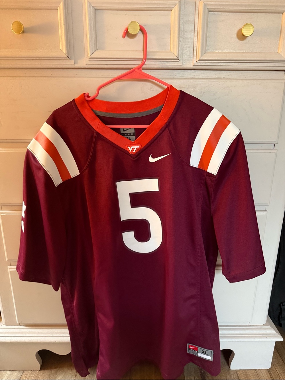 Nike VT Maroon Football Jersey with White and Orange Details